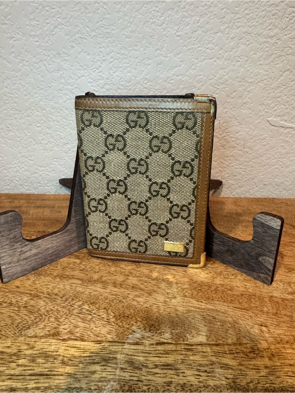 Gucci Monogram Canvas and Leather Bi-Fold Wallet with Gold Accent